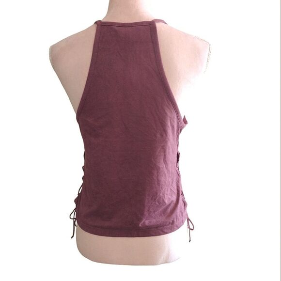 AEO Mauve Suede High Neck Lace Up Sides Crop Tank Top Large - Picture 13 of 16